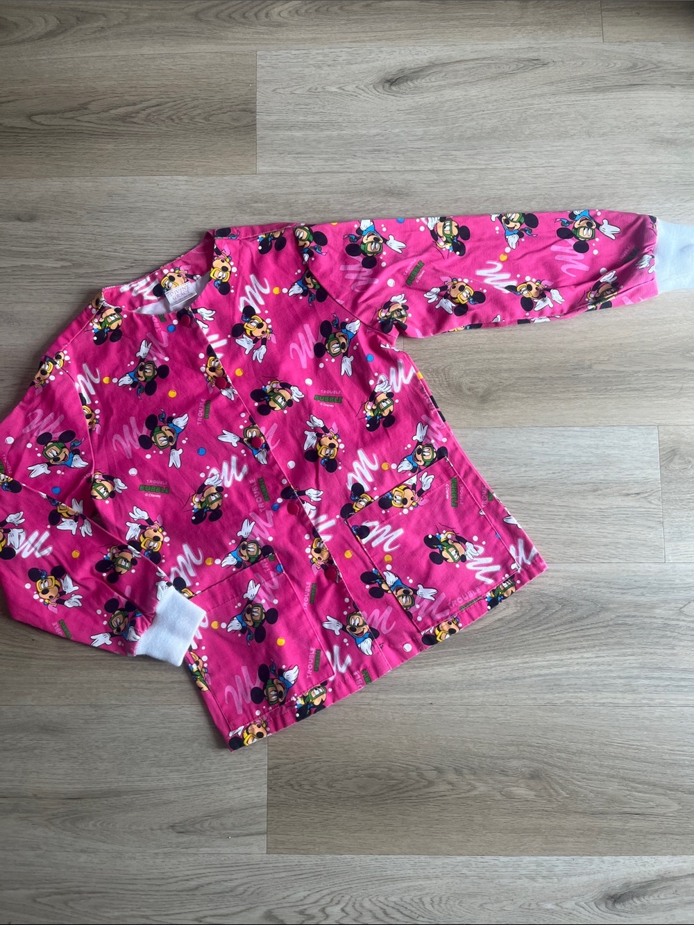 Disney Women’s Bright Pink Mickey Mouse Scrub Jacket